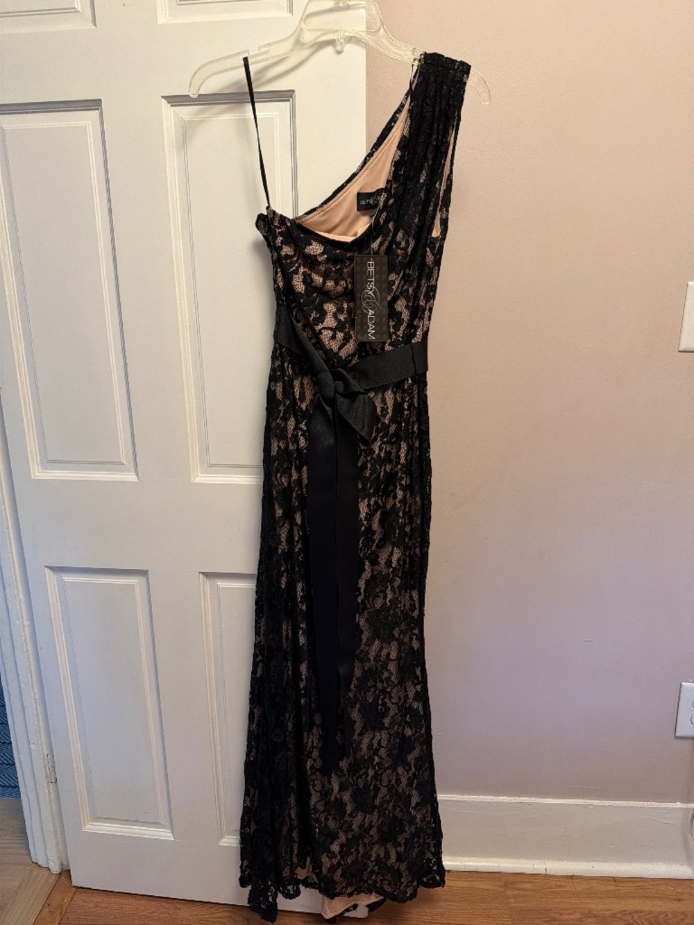 One shoulder Black lace gown